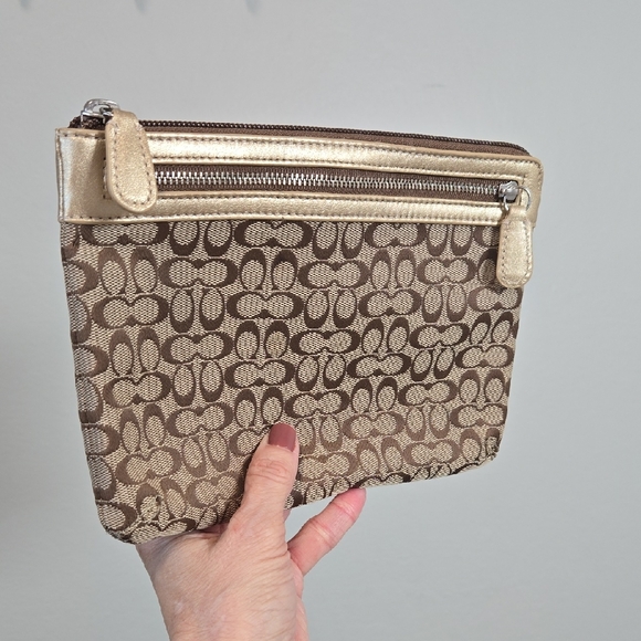 Coach Handbags - Coach Metalic Gold-Tone/ Brown Clutch